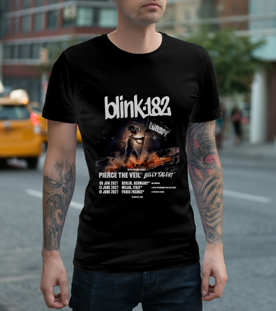 Blink 182 Europe Tour 2027 Dates Germany Italy France With Pierce The Veil Billy Talent T-Shirt