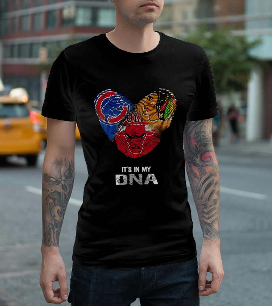 Chicago Blackhawks Bulls Cubs It's In My DNA Fingerprint Logos T-Shirt