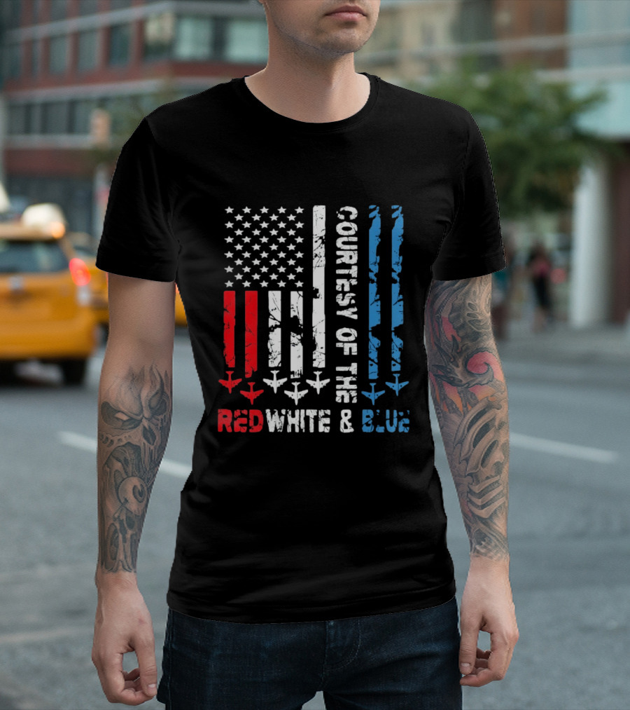 Courtesy Of The Red White And Blue American Flag Patriotic Design With Fighter Jets T-Shirt