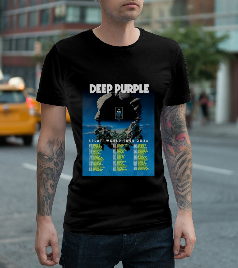 Deep Purple Splat World Tour 2026 Schedule And Dates Raleigh To Mexico City T-Shirt