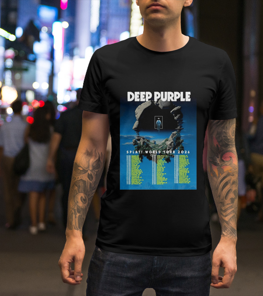 Deep Purple Splat World Tour 2026 Schedule And Dates Raleigh To Mexico City T-Shirt