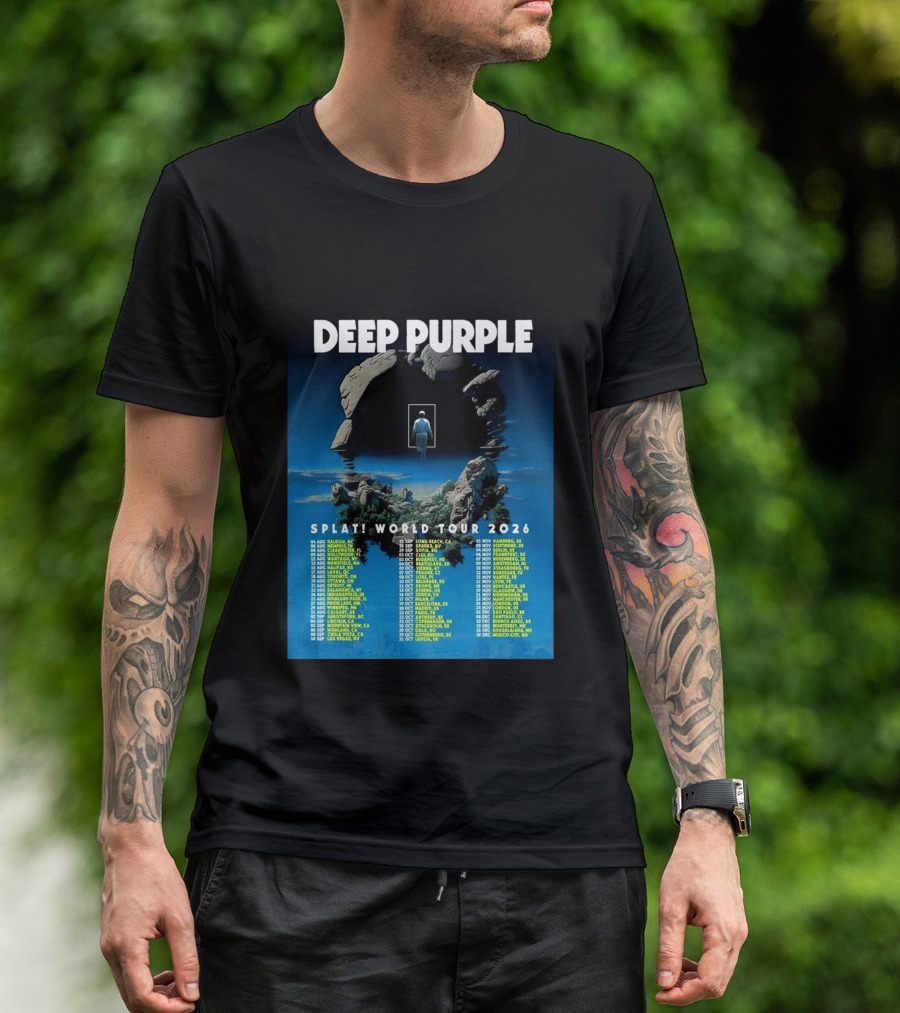 Deep Purple Splat World Tour 2026 Schedule And Dates Raleigh To Mexico City T-Shirt