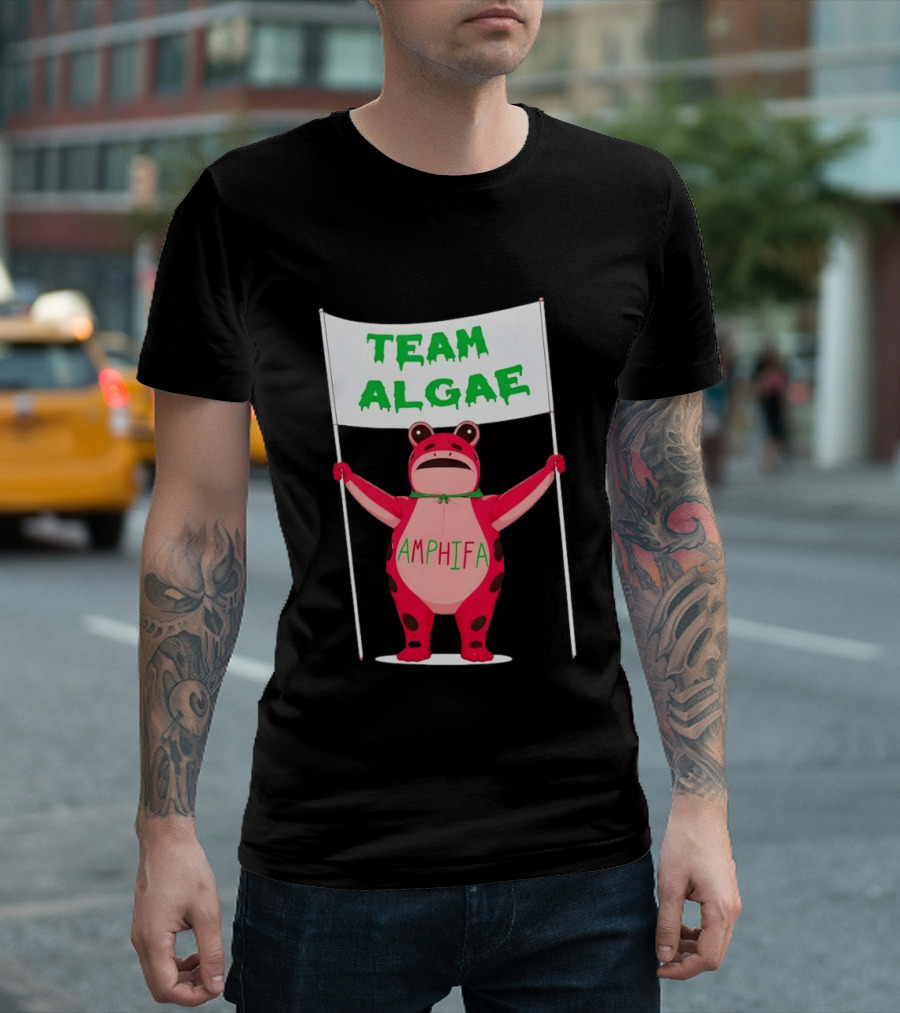 Team Algae Amphifa Frog Holding Banner T-Shirt
