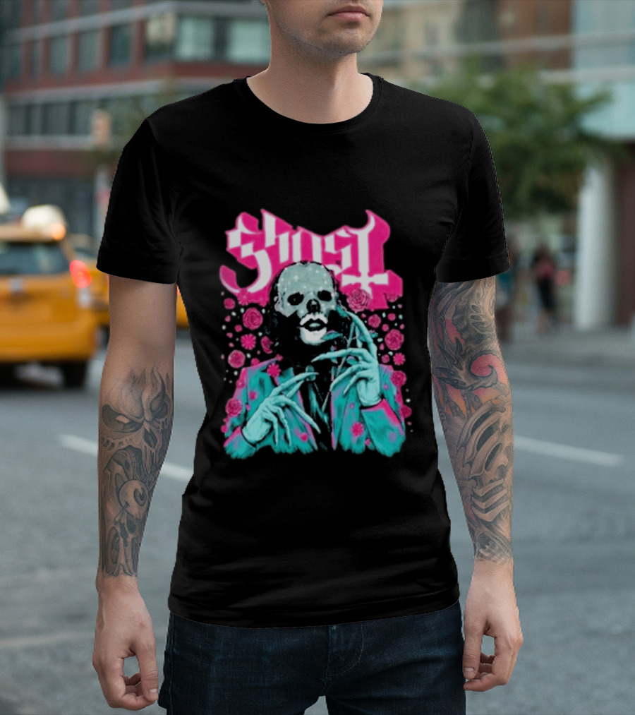 Ghost Band Summer 2026 Exclusive Floral Lachryma Pink Roses Skull T-Shirt