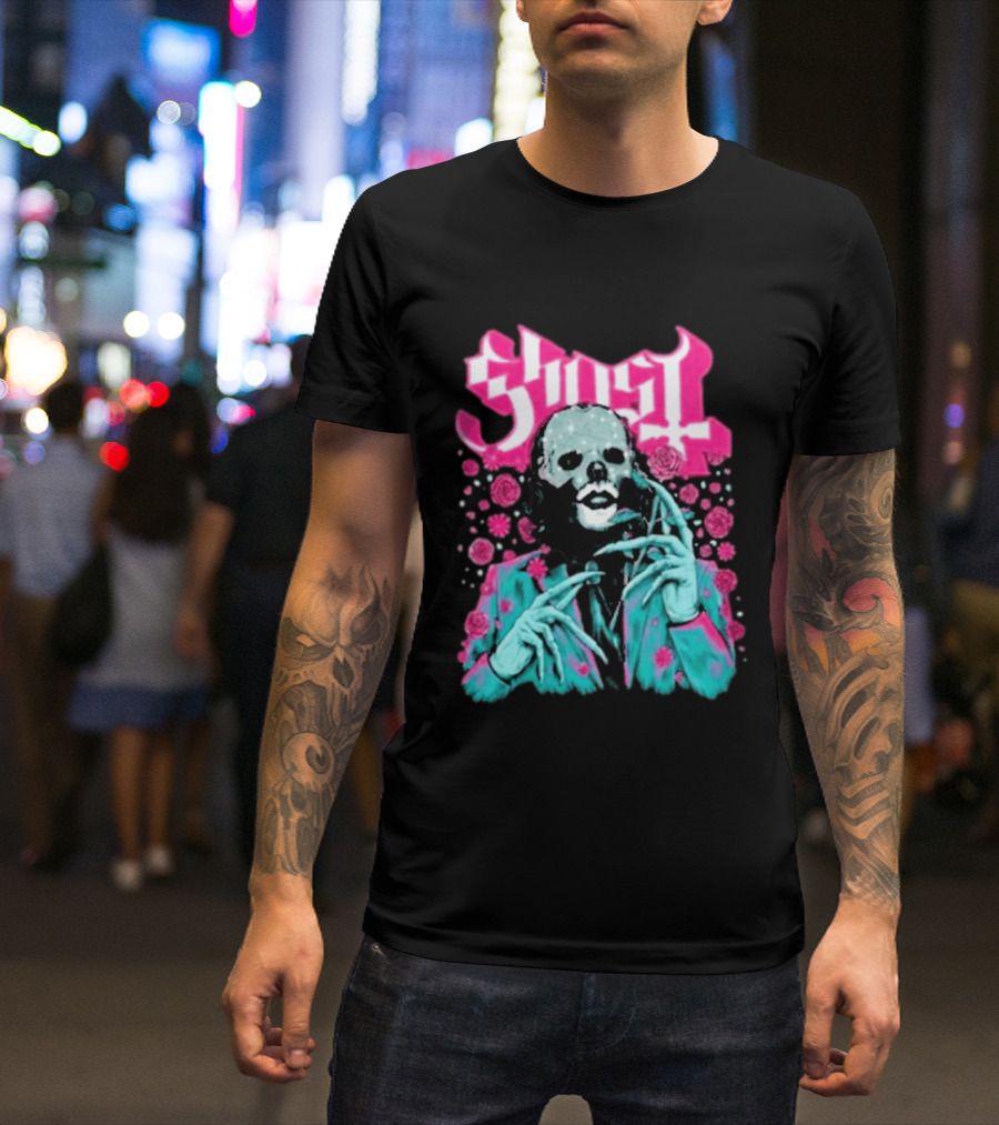 Ghost Band Summer 2026 Exclusive Floral Lachryma Pink Roses Skull T-Shirt