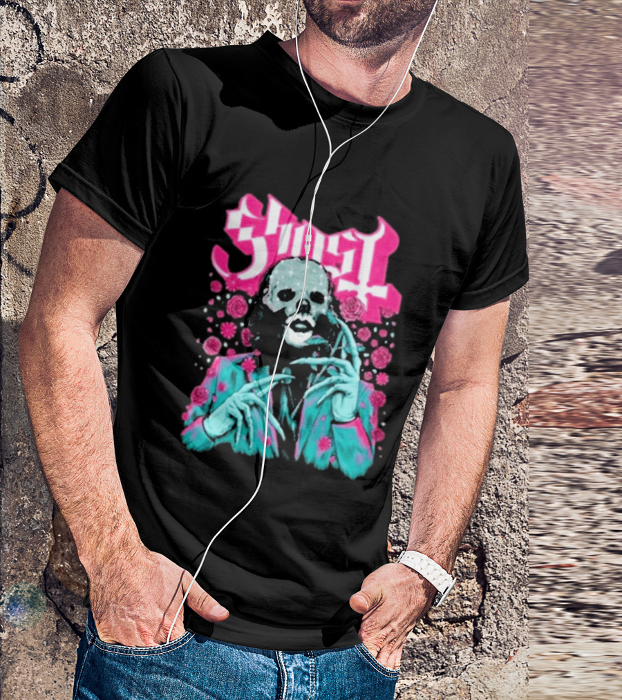 Ghost Band Summer 2026 Exclusive Floral Lachryma Pink Roses Skull T-Shirt