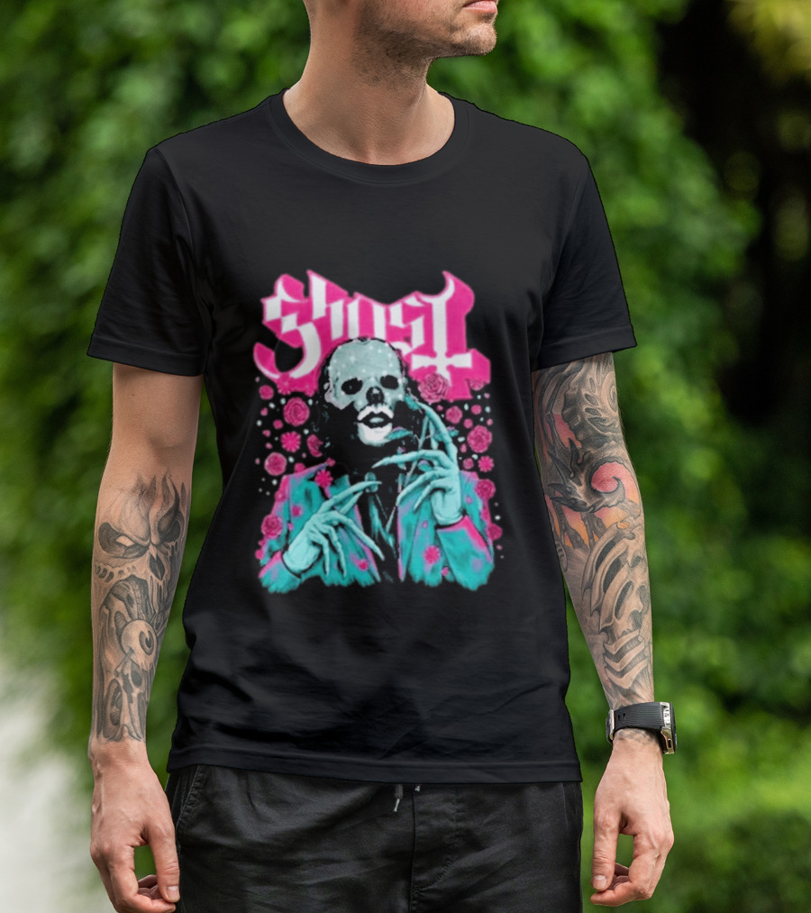 Ghost Band Summer 2026 Exclusive Floral Lachryma Pink Roses Skull T-Shirt