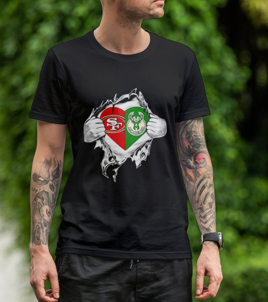 Milwaukee Bucks San Francisco 49ers Heart Scratch T-Shirt