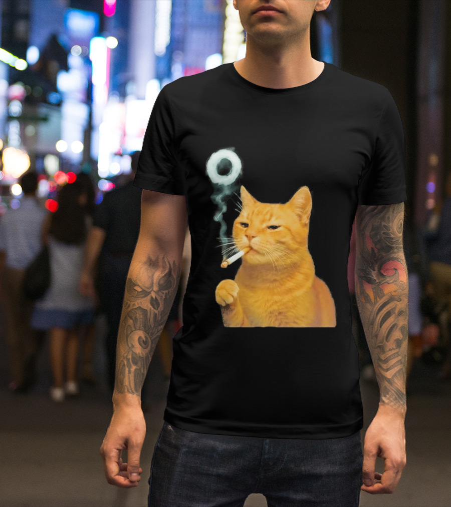 Smoking Cat With Cigarette And Smoke Ring T-Shirt