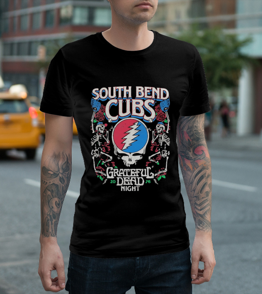 South Bend Cubs 2026 Grateful Dead Night Steal Your Face Baseball Skeleton T-Shirt