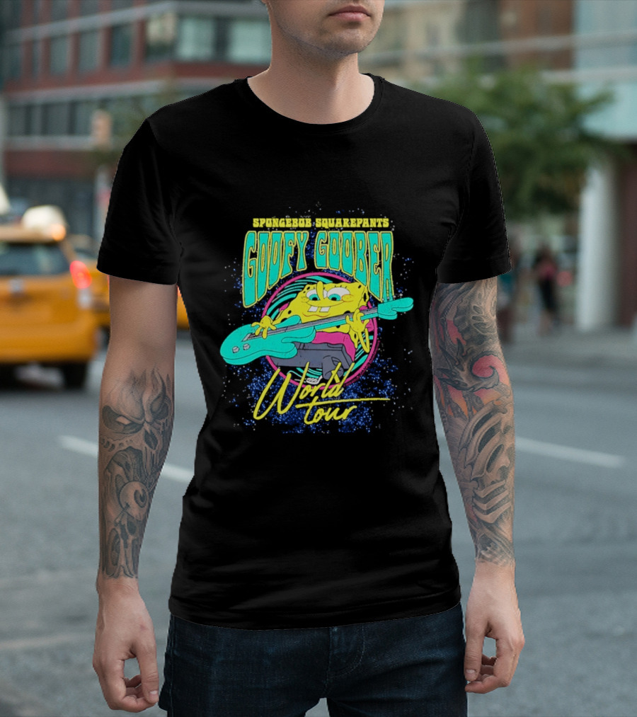 Sponge SquarePants Goofy Goober World Tour Rocking Out With Guitar T-Shirt