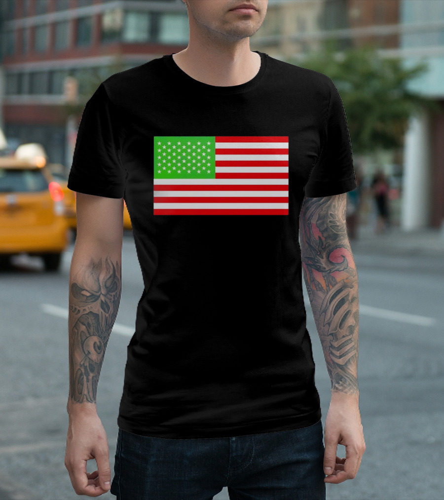 Team Algae Reflecting Pond Green Stars United States National Flag USA 4th Of July T-Shirt
