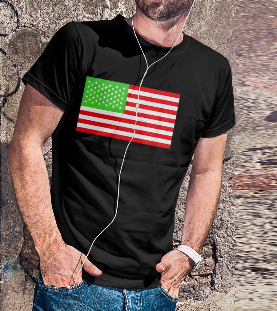 Team Algae Reflecting Pond Green Stars United States National Flag USA 4th Of July T-Shirt
