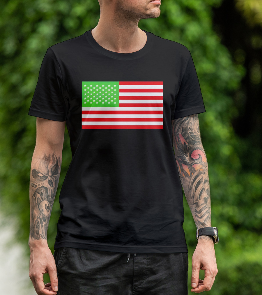 Team Algae Reflecting Pond Green Stars United States National Flag USA 4th Of July T-Shirt