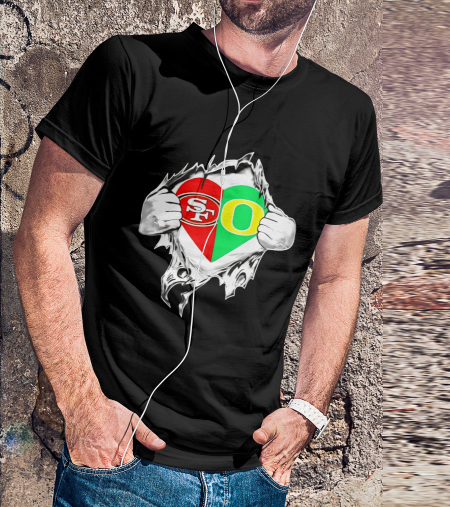 Oregon Ducks San Francisco 49ers Heart Style Logos T-Shirt