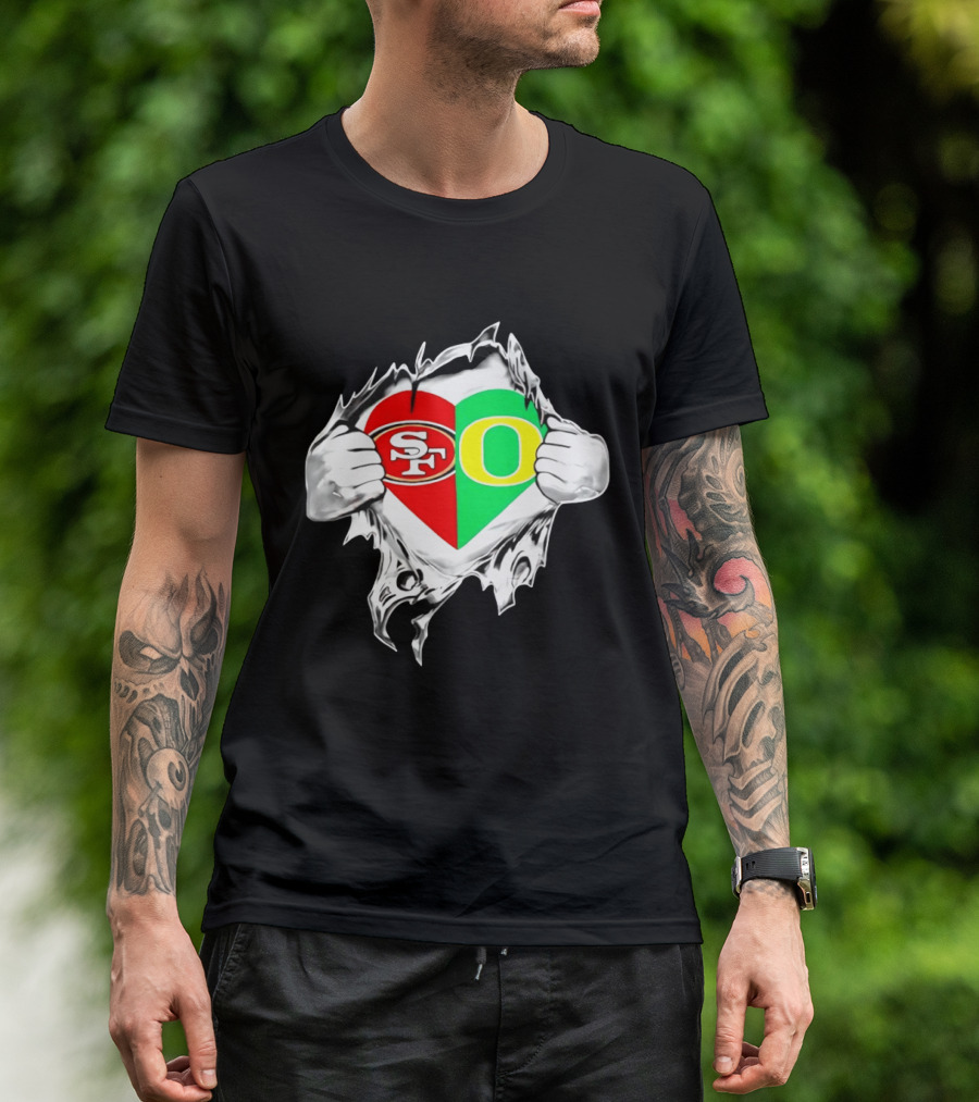 Oregon Ducks San Francisco 49ers Heart Style Logos T-Shirt