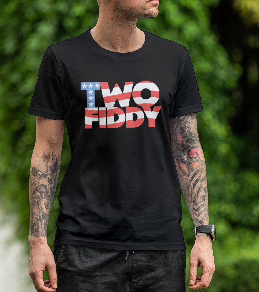 Two Fiddy American Flag Red White Blue Stars Stripes T-Shirt