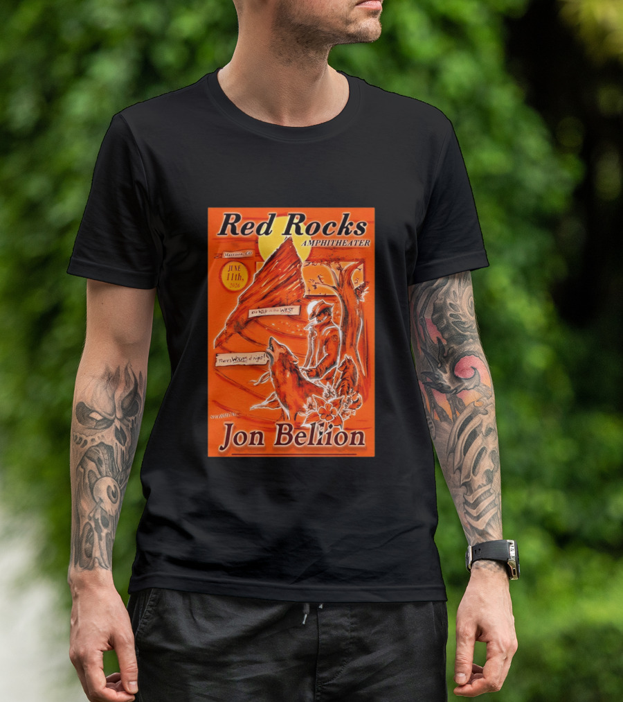 Red Rocks Amphitheater Jon Bellion Concert June 11th 2026 Cowboy And Wolf In Wild West Morrison Colorado T-Shirt