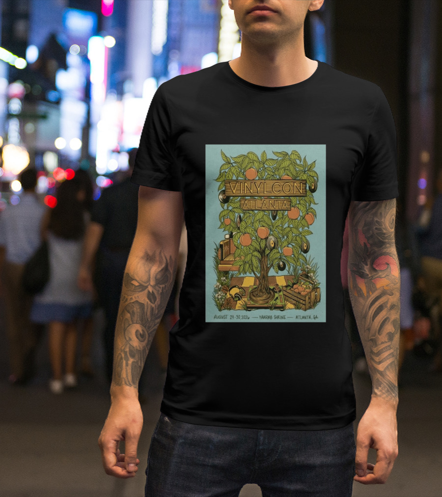 VinylCon Atlanta August 29 30 2026 Yaarab Shrine Georgia Peach Tree Records T-Shirt