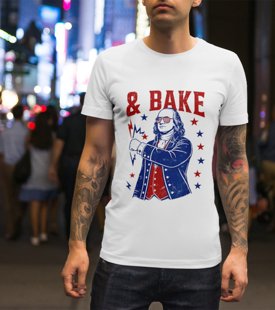 USA Benjamin Franklin Bake American Flag Sunglasses Stars T-Shirt