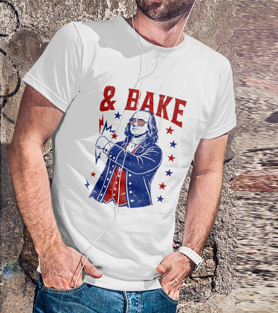 USA Benjamin Franklin Bake American Flag Sunglasses Stars T-Shirt