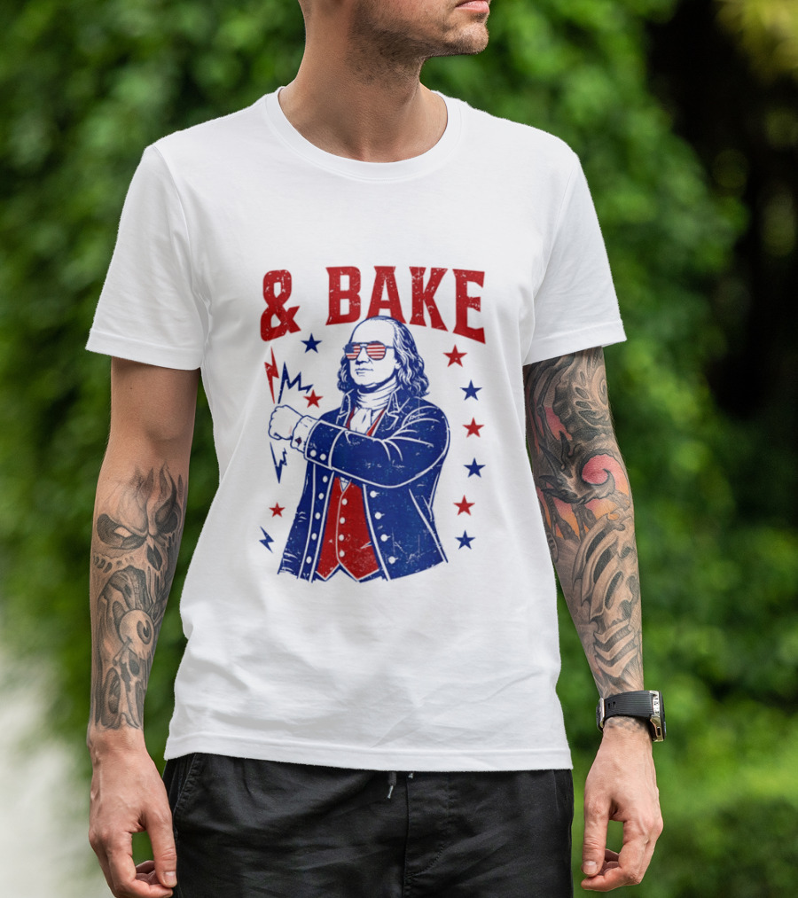 USA Benjamin Franklin Bake American Flag Sunglasses Stars T-Shirt