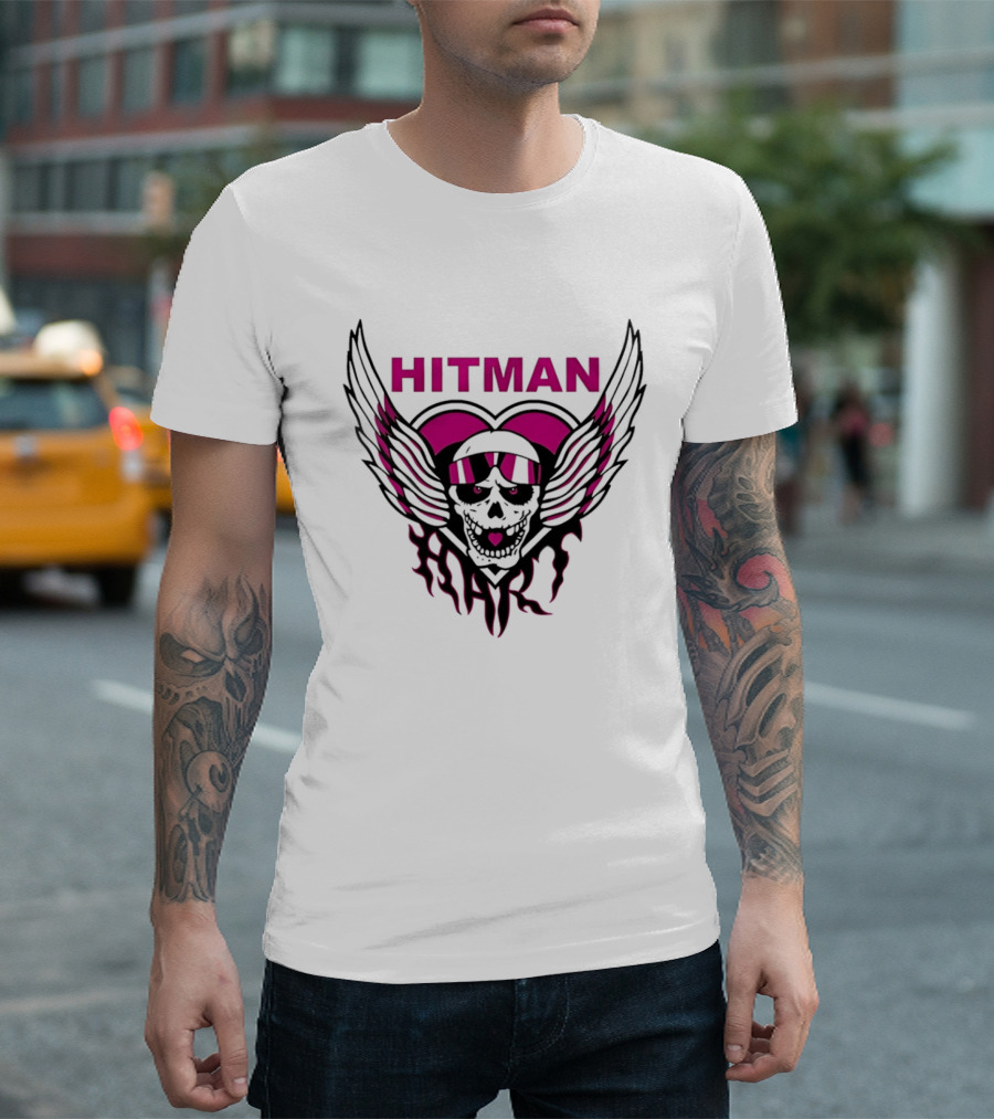 Bret The Hitman Hart Skull Wings Pink Heart T-Shirt
