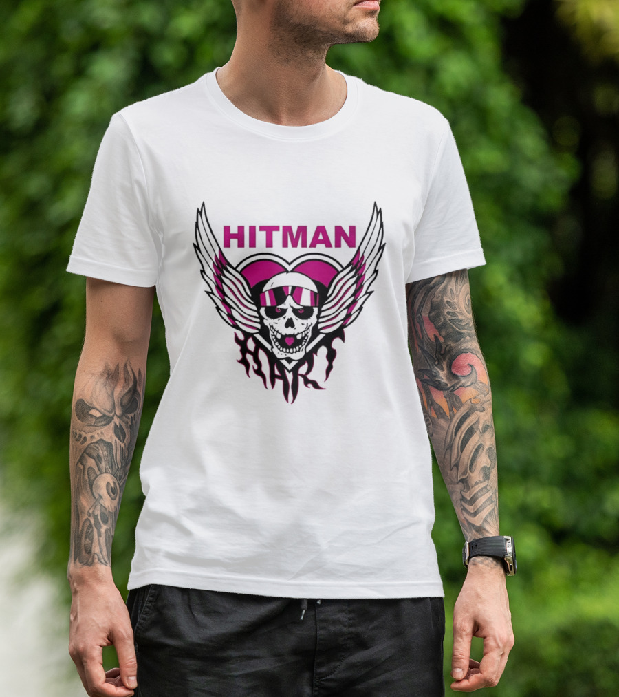 Bret The Hitman Hart Skull Wings Pink Heart T-Shirt