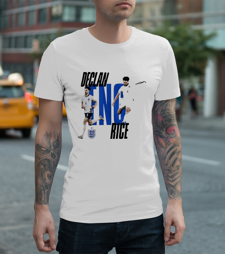 Declan Rice England National Football Team Player Action With Team Crest And ENG Letters T-Shirt