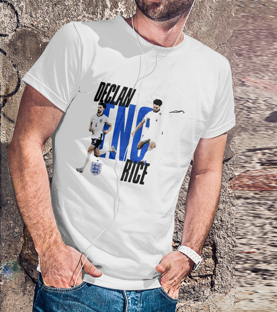 Declan Rice England National Football Team Player Action With Team Crest And ENG Letters T-Shirt