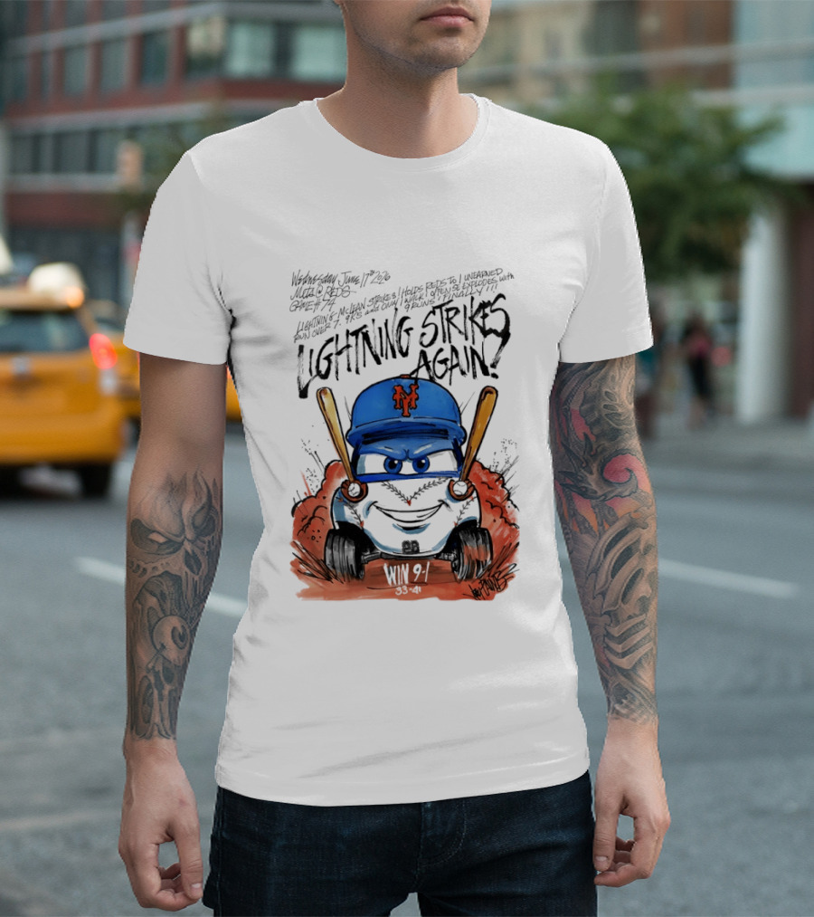 Mets Nolan McLean Baseball Lightning Strikes Again June 17 NYC T-Shirt