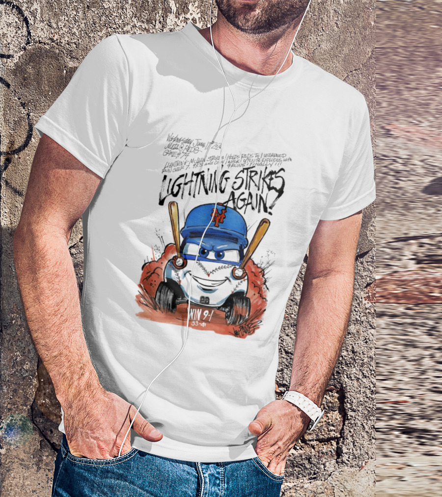 Mets Nolan McLean Baseball Lightning Strikes Again June 17 NYC T-Shirt
