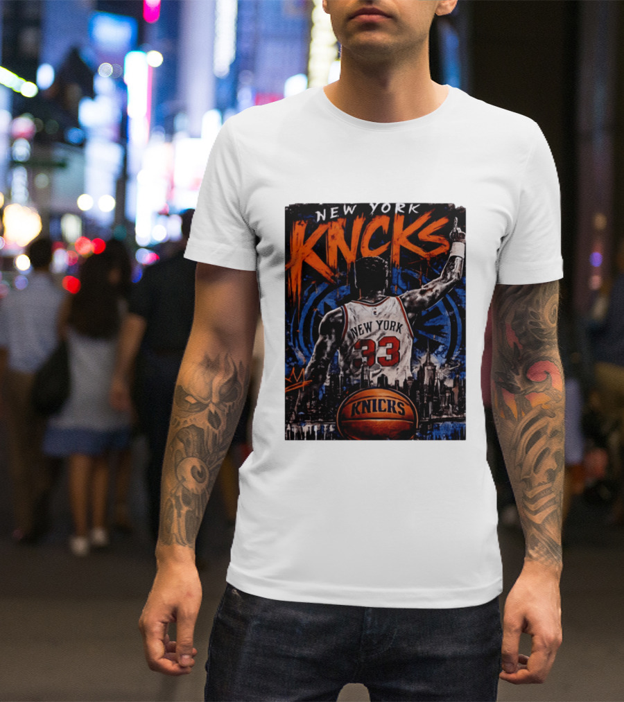 New York Knicks Ewing 33 City Skyline Basketball T-Shirt