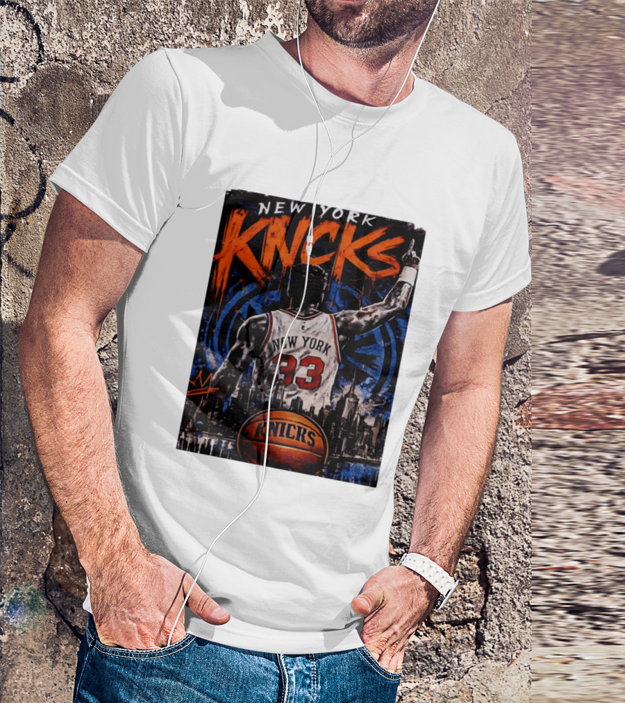 New York Knicks Ewing 33 City Skyline Basketball T-Shirt