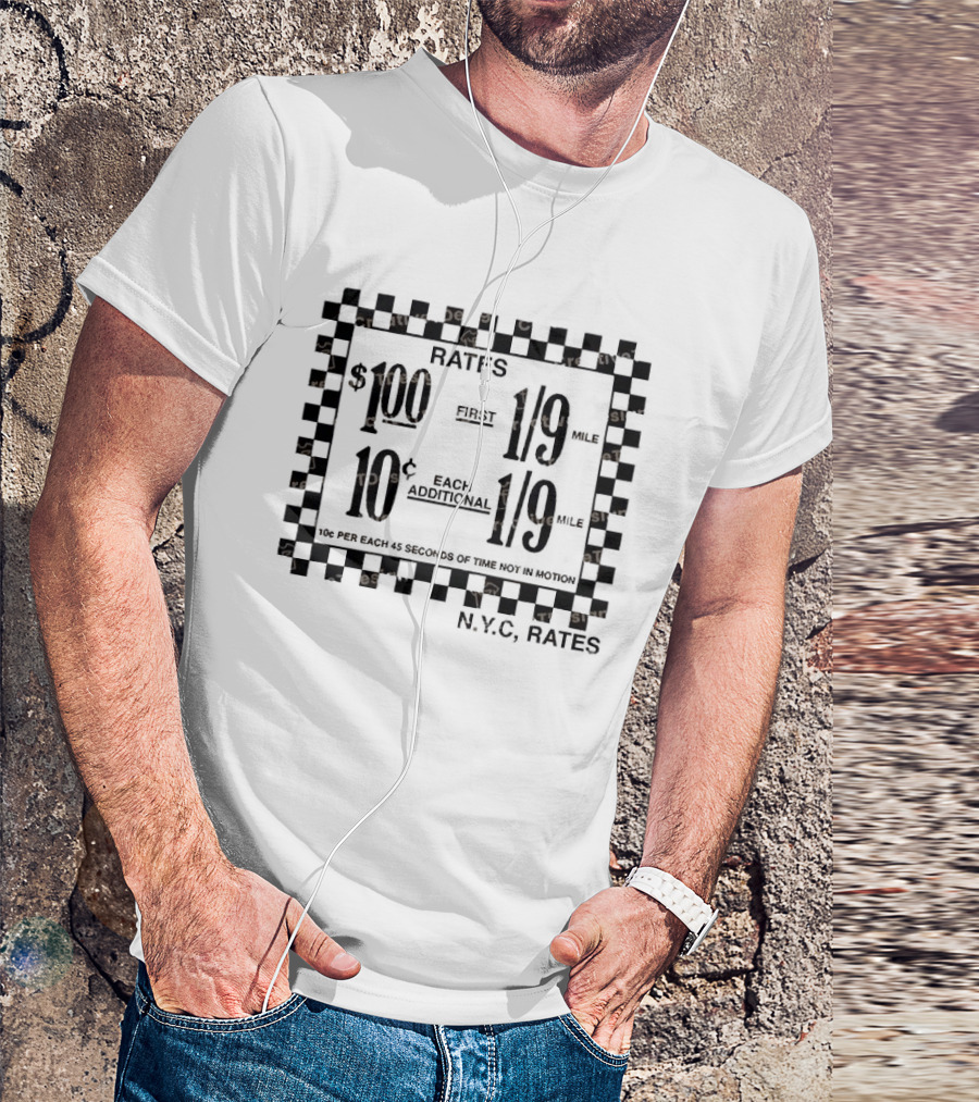 Samara Weaving New York Taxi Rates Vintage Fare Checkerboard Frame T-Shirt