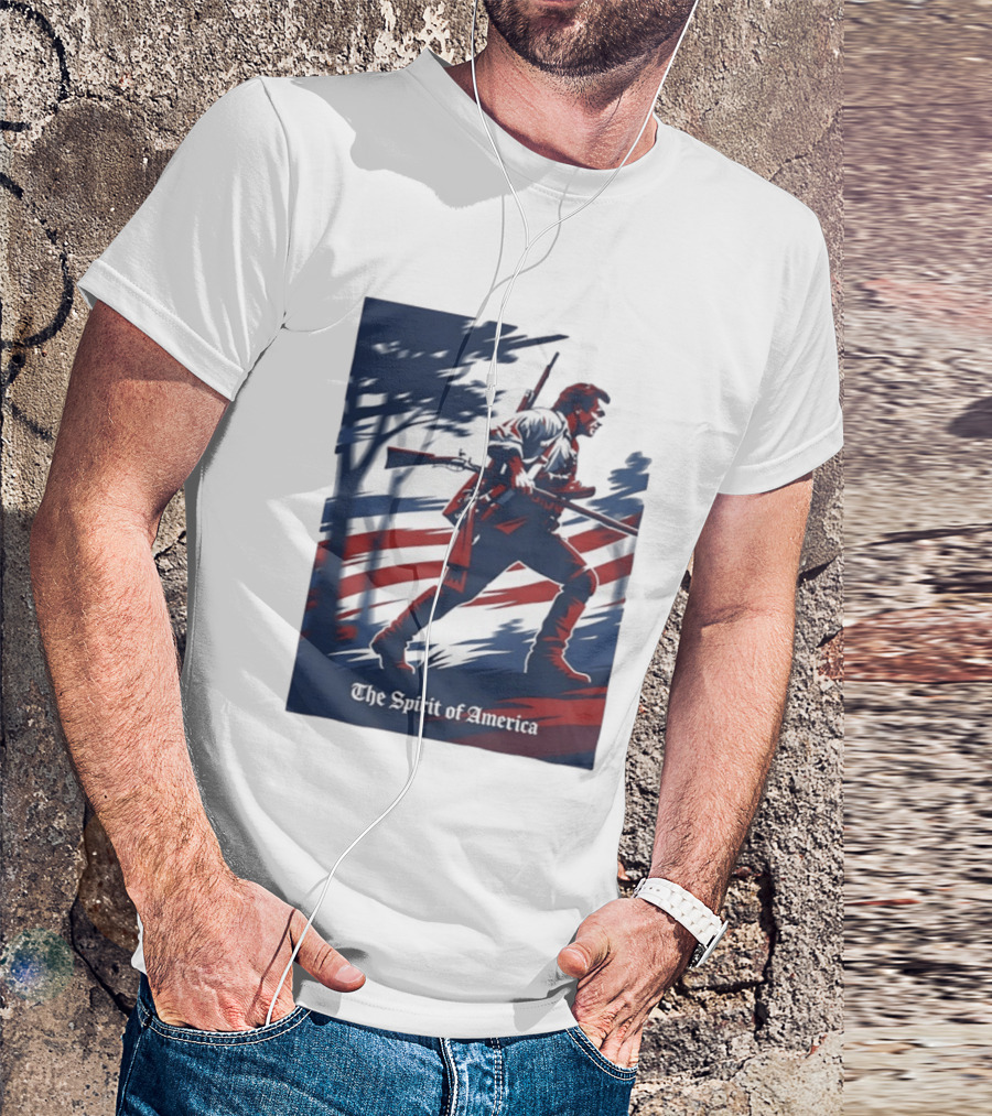 The Spirit Of America Revolutionary War Soldier With Musket And American Flag T-Shirt