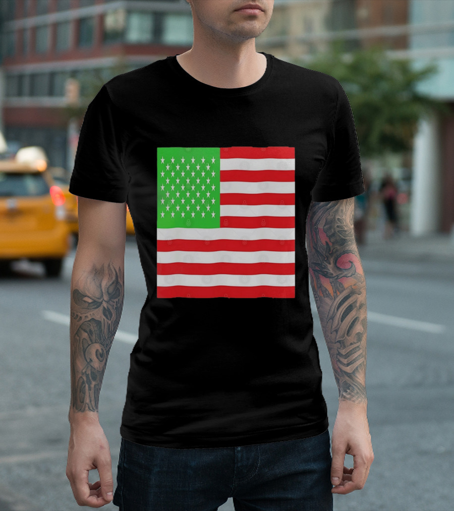 American Flag Green And Red Color Variant Stars And Stripes T-Shirt