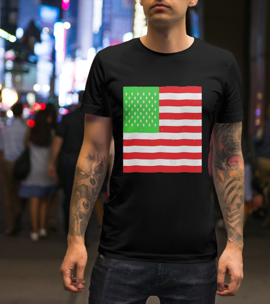 American Flag Green And Red Color Variant Stars And Stripes T-Shirt
