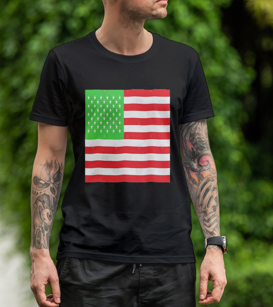 American Flag Green And Red Color Variant Stars And Stripes T-Shirt
