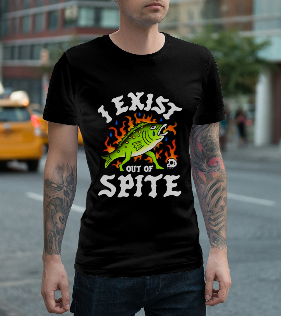 Bass Fish I Exist Out Of Spite Skull Fire Flames T-Shirt