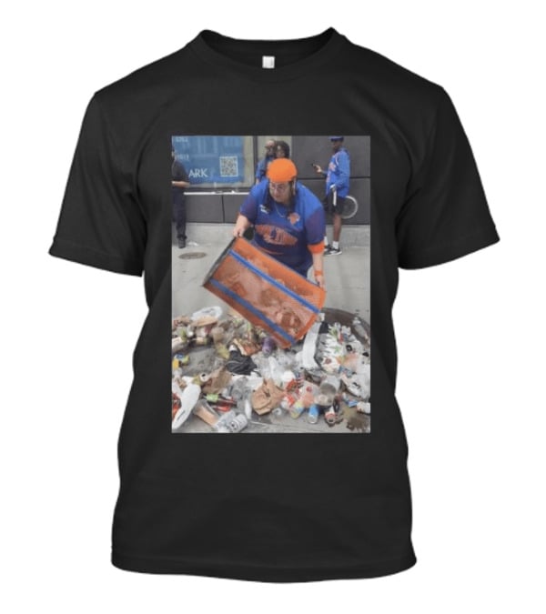 Knicks Dei Angie Trashcan Cleanup Team Fan Spirit Trash Pile T-Shirt