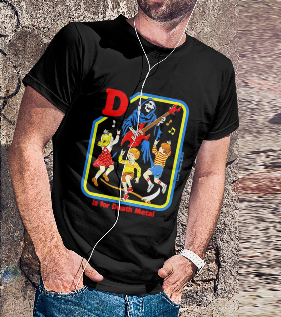 D Is For Death Metal Grim Reaper Kids Rocking Out With Electric Guitar T-Shirt
