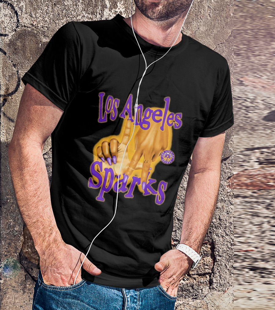 Los Angeles Sparks WNBA Finger Gesture Purple Ink Sketch T-Shirt