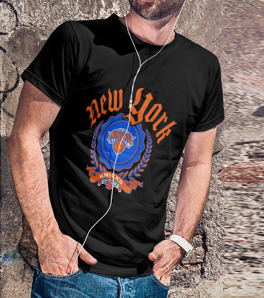 New York Knicks Crest With Rose And Blue T-Shirt