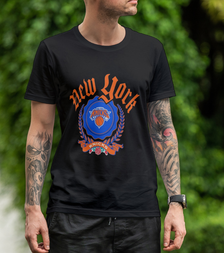 New York Knicks Crest With Rose And Blue T-Shirt