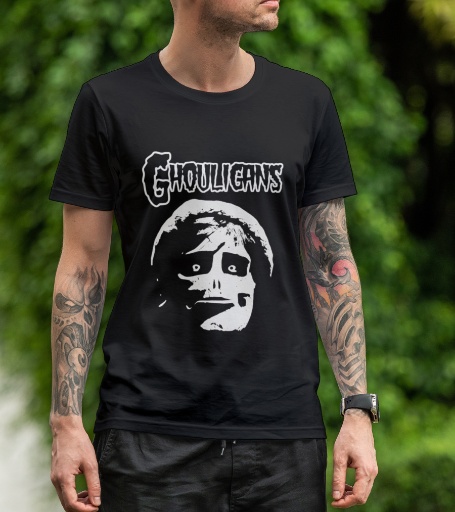 Ghouligans Classic Horror Punk Skull Face White T-Shirt
