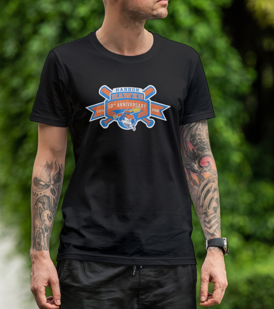 Harbor Hawks 50th Anniversary 1976 2026 Baseball Team Vintage Logo Celebration T-Shirt