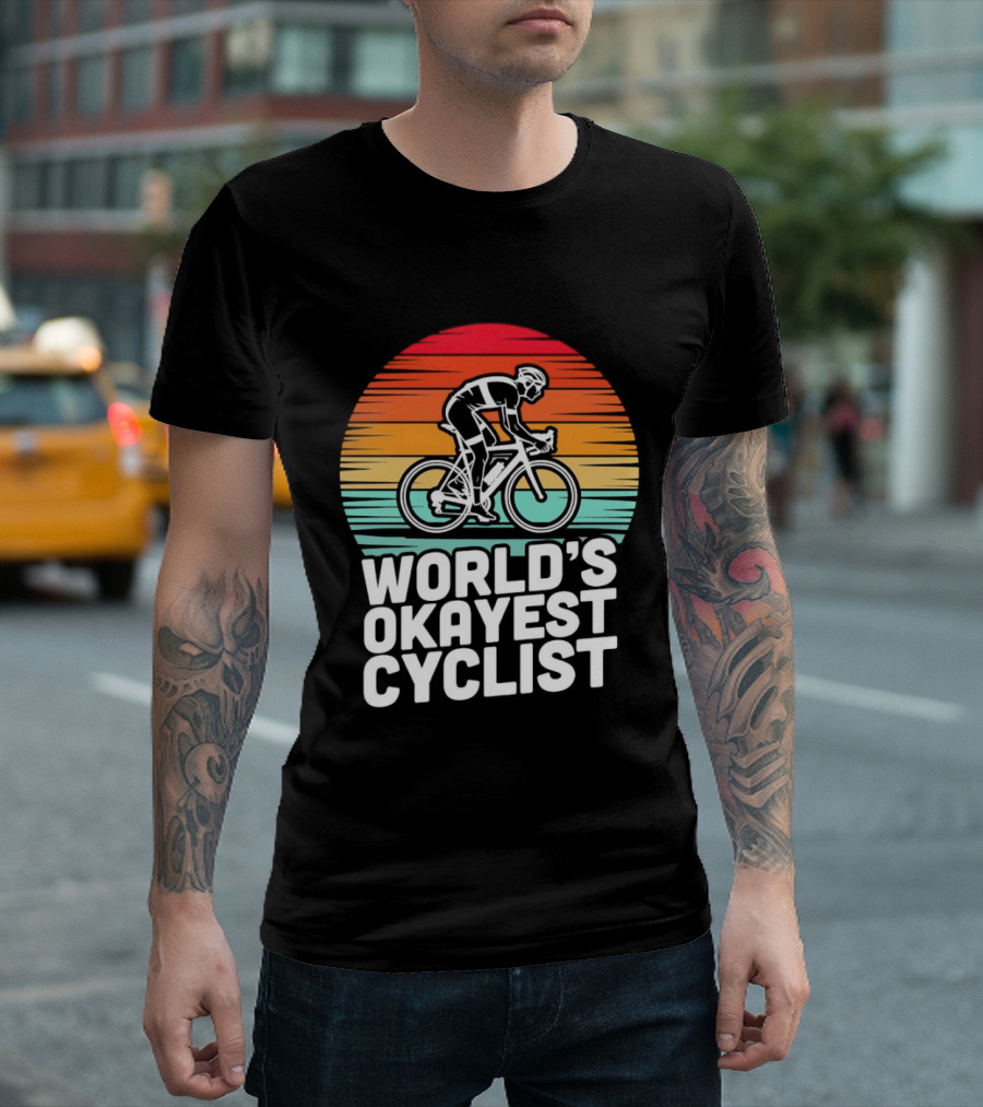 World's Okayest Cyclist Sunset Bicycle T-Shirt