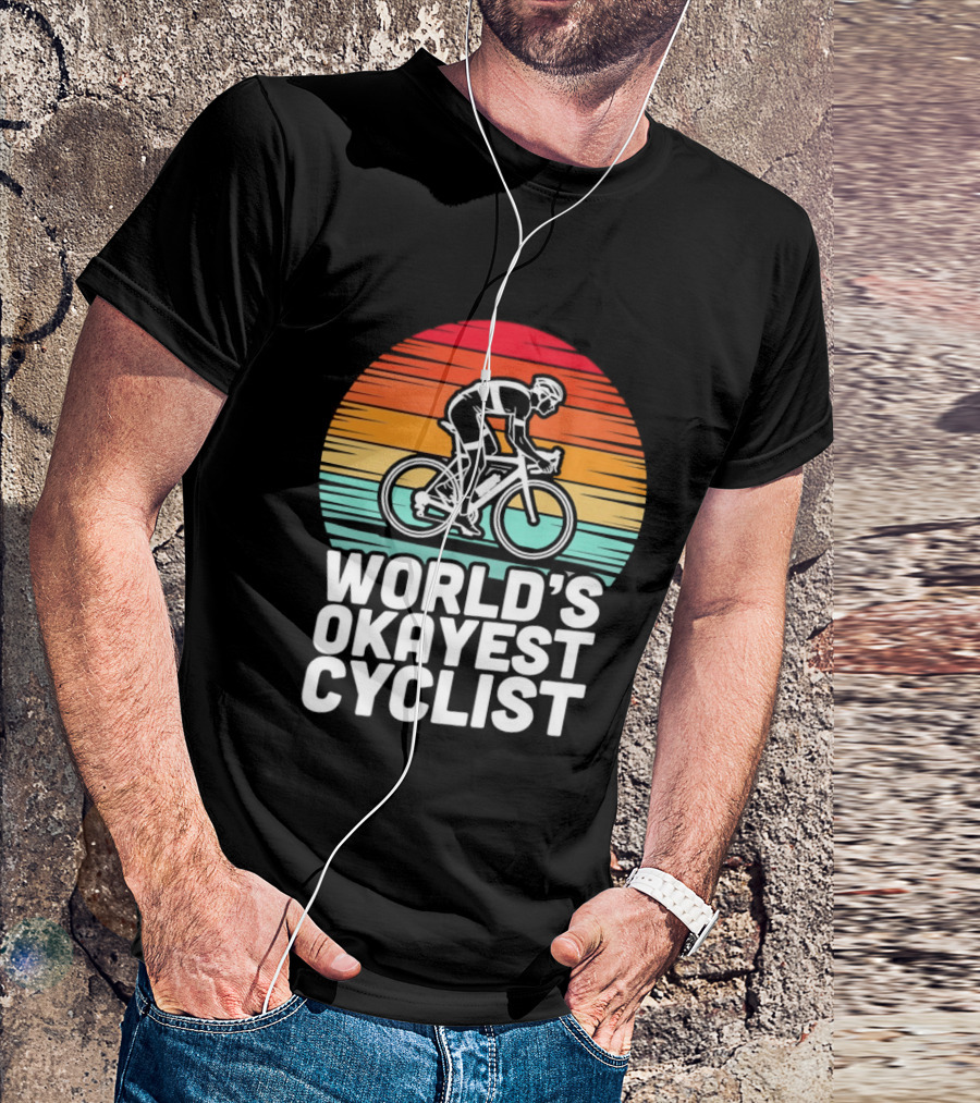 World's Okayest Cyclist Sunset Bicycle T-Shirt