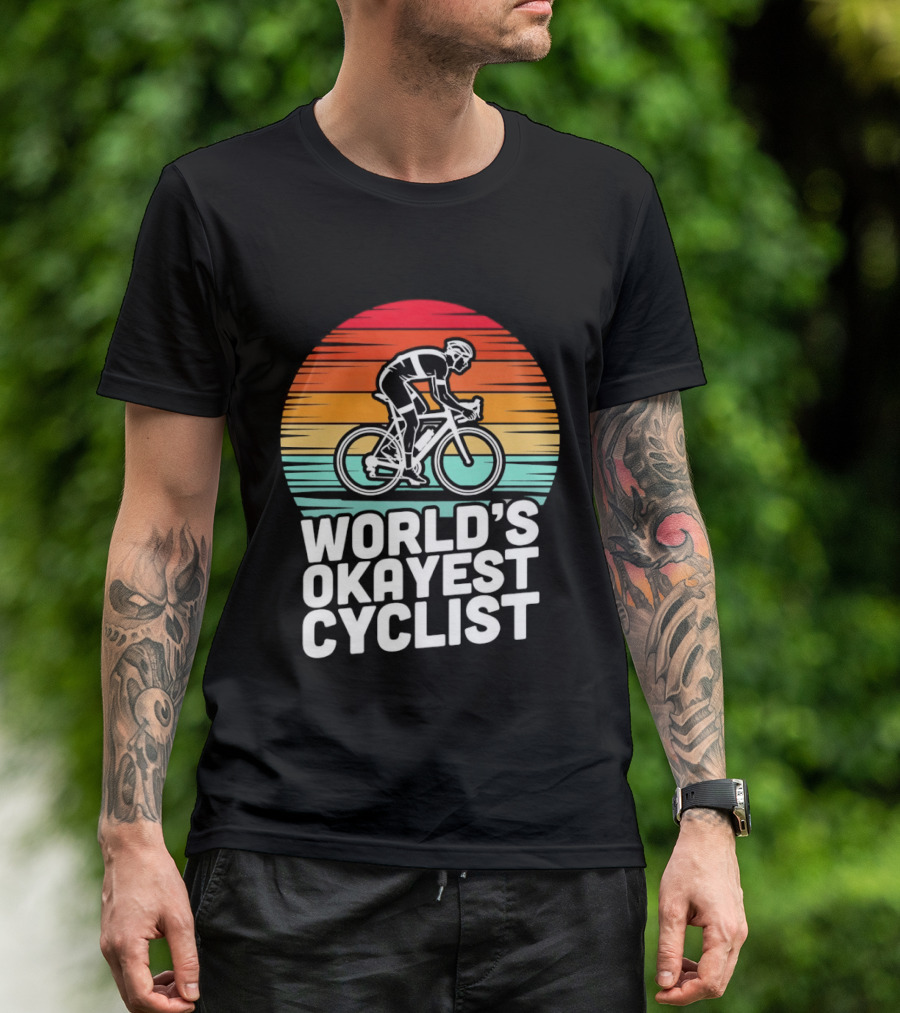 World's Okayest Cyclist Sunset Bicycle T-Shirt